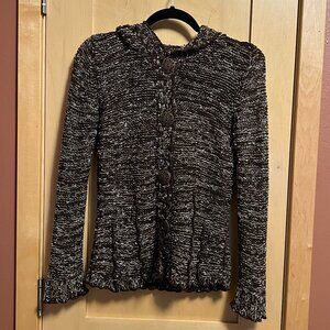 BCBGMaxAzria Brown Button-Up Sweater with Hood: Women’s Sz M